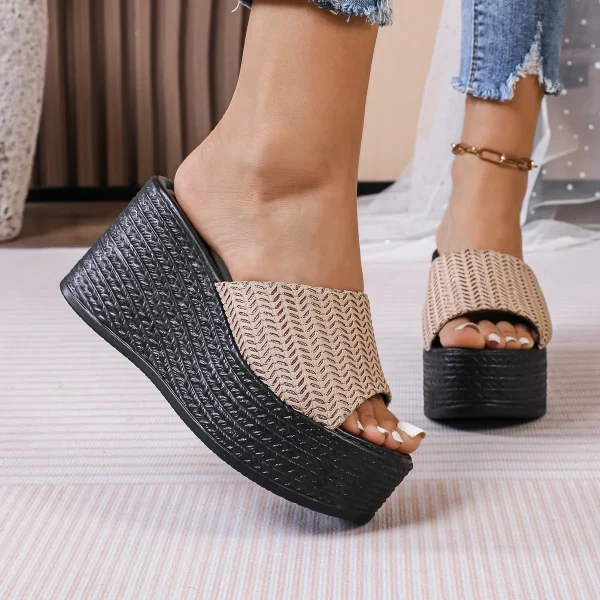 Casual Beach Style Weave Pattern Platform Wedges High Heel Sandals - Image 7