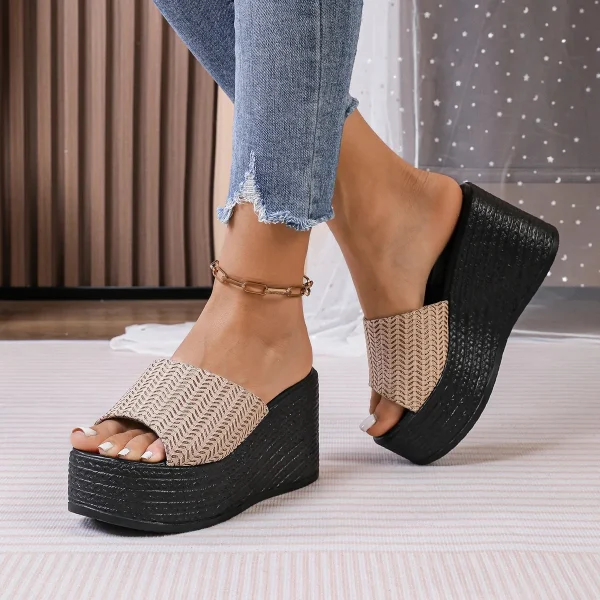 Casual Beach Style Weave Pattern Platform Wedges High Heel Sandals - Image 5