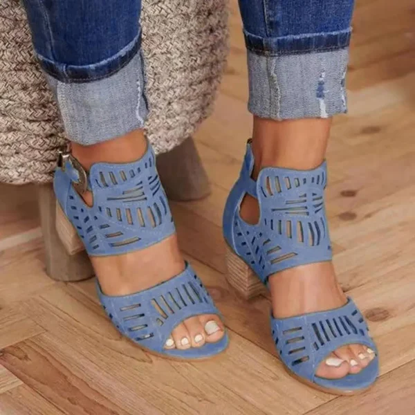 Boho Artificial Leather With Buckles Low Block Heel Sandals - Image 4