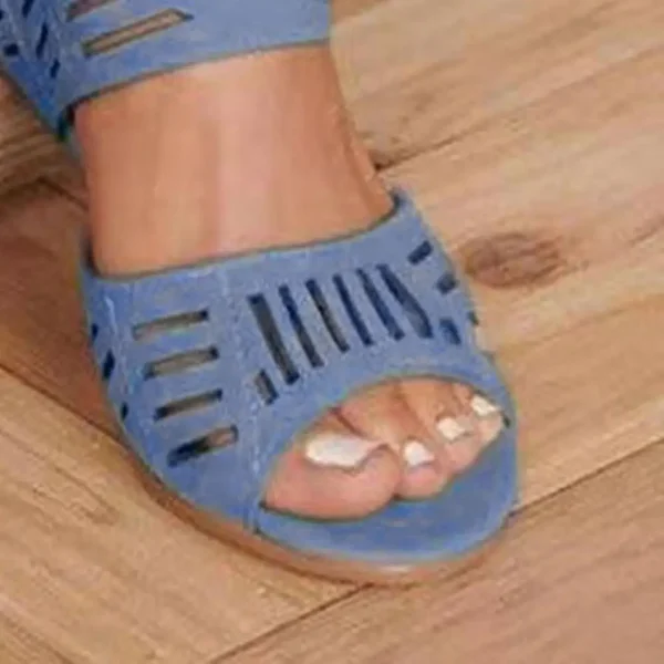 Boho Artificial Leather With Buckles Low Block Heel Sandals - Image 5
