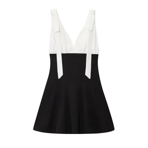 Casual Bow Backless Patchwork Short Slip Mini Dresses - Image 2