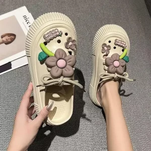 Casual Concise Style PVC Round Toe Thick-Soled Sandals