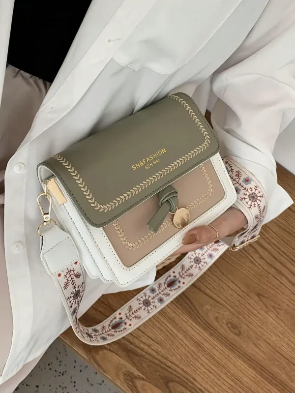 Casual Contrasting Color Small Square With Wide Shoulder Strap Versatile Crossbody Bag - Image 2