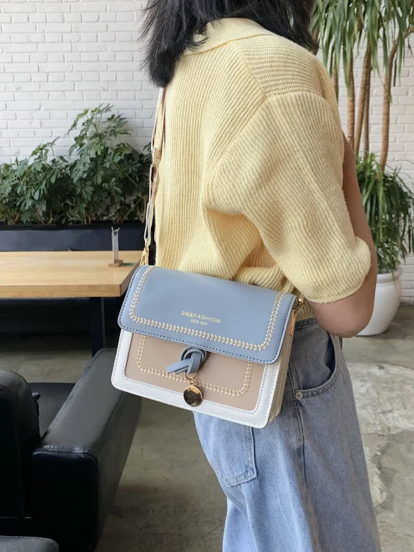Casual Contrasting Color Small Square With Wide Shoulder Strap Versatile Crossbody Bag - Image 4