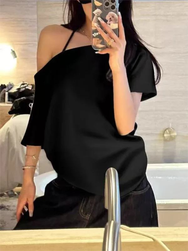 Casual Design Off Shoulder Solid Short Sleeve Chic Loose T-shirts