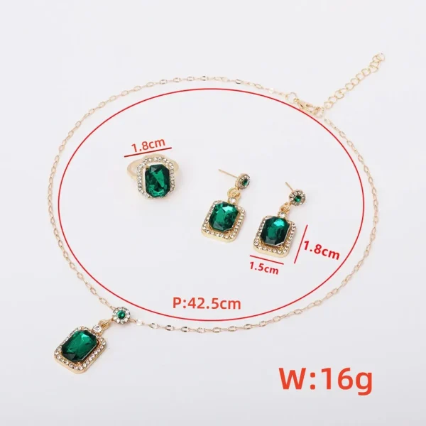 Casual Exquisite Quadrate Rhinestone Necklace Earrings Ring Jewelry Set - Image 6