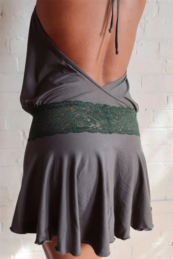 Casual Halter Sleeveless Patchwork Lace Backless Slim A-Line Short Mini Dress - Image 10