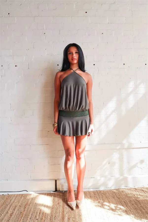 Casual Halter Sleeveless Patchwork Lace Backless Slim A-Line Short Mini Dress - Image 15