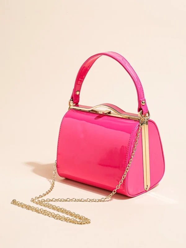 Casual Highlight Cute Simple Patent Pearlescent Leather Handheld Hard Shell Clip Dinner Bag