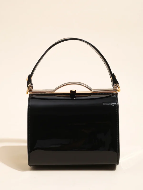 Casual Highlight Cute Simple Patent Pearlescent Leather Handheld Hard Shell Clip Dinner Bag - Image 16