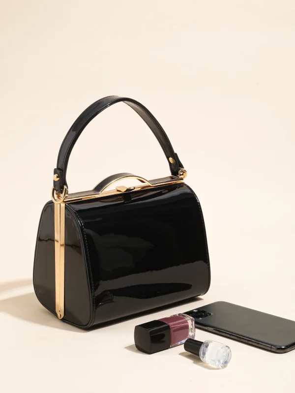 Casual Highlight Cute Simple Patent Pearlescent Leather Handheld Hard Shell Clip Dinner Bag - Image 14