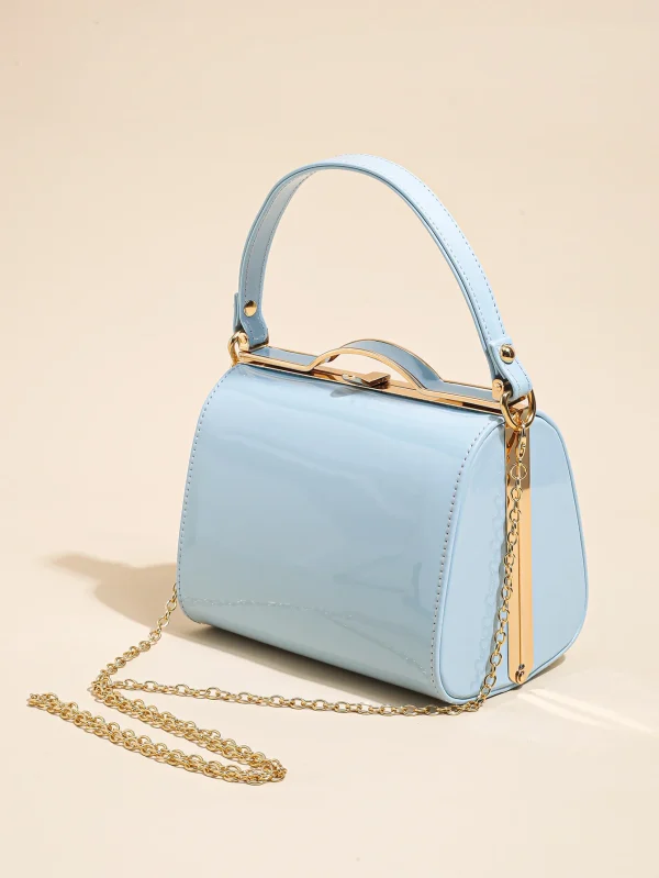 Casual Highlight Cute Simple Patent Pearlescent Leather Handheld Hard Shell Clip Dinner Bag - Image 13