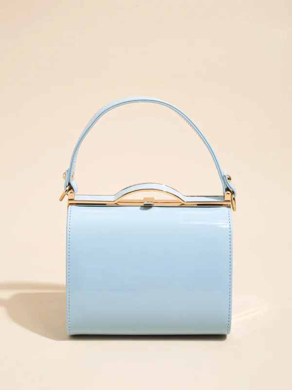 Casual Highlight Cute Simple Patent Pearlescent Leather Handheld Hard Shell Clip Dinner Bag - Image 12