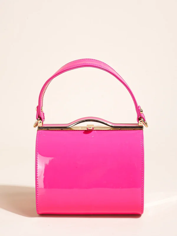 Casual Highlight Cute Simple Patent Pearlescent Leather Handheld Hard Shell Clip Dinner Bag - Image 24