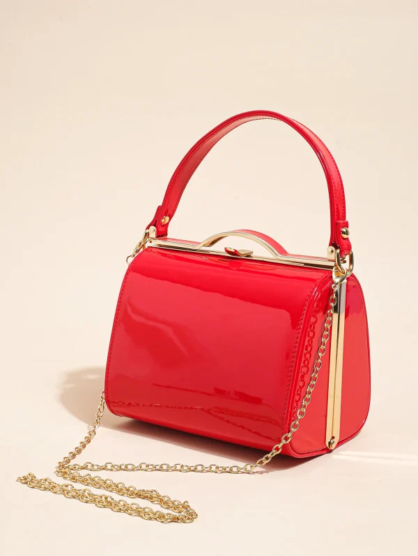 Casual Highlight Cute Simple Patent Pearlescent Leather Handheld Hard Shell Clip Dinner Bag - Image 9