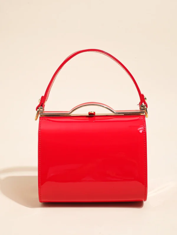 Casual Highlight Cute Simple Patent Pearlescent Leather Handheld Hard Shell Clip Dinner Bag - Image 8