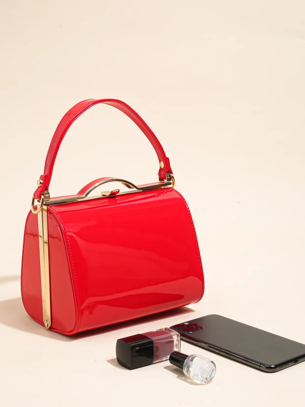Casual Highlight Cute Simple Patent Pearlescent Leather Handheld Hard Shell Clip Dinner Bag - Image 6