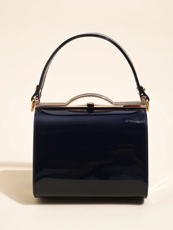 Casual Highlight Cute Simple Patent Pearlescent Leather Handheld Hard Shell Clip Dinner Bag - Image 4