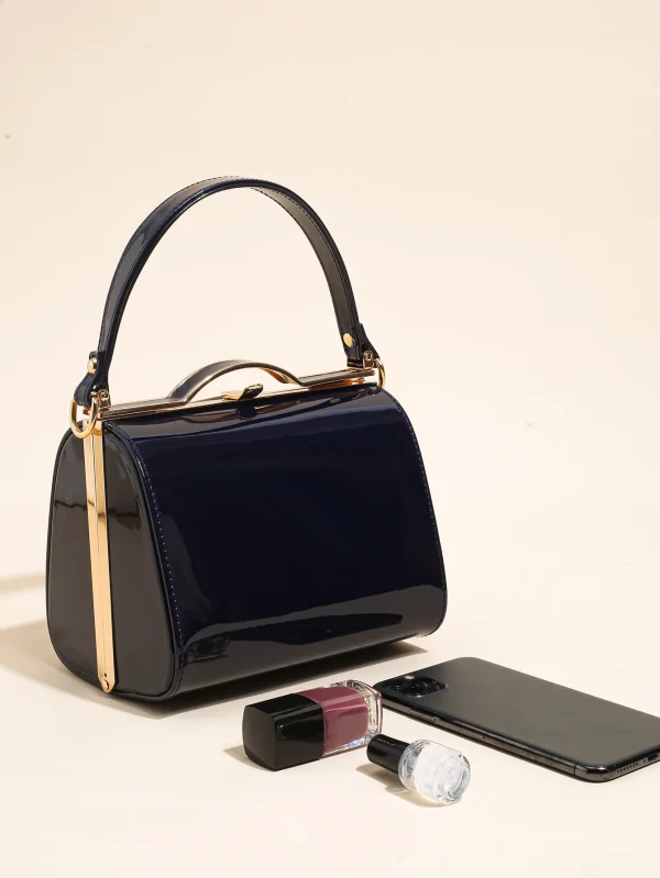 Casual Highlight Cute Simple Patent Pearlescent Leather Handheld Hard Shell Clip Dinner Bag - Image 2