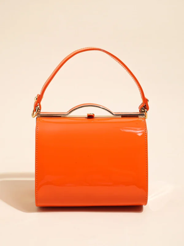 Casual Highlight Cute Simple Patent Pearlescent Leather Handheld Hard Shell Clip Dinner Bag - Image 20