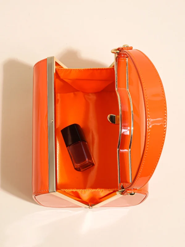 Casual Highlight Cute Simple Patent Pearlescent Leather Handheld Hard Shell Clip Dinner Bag - Image 19