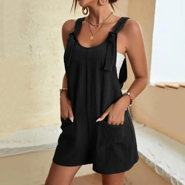 Casual Loose Solid With Pockets Short Strappy Sleeveless Jumpsuit - Image 4
