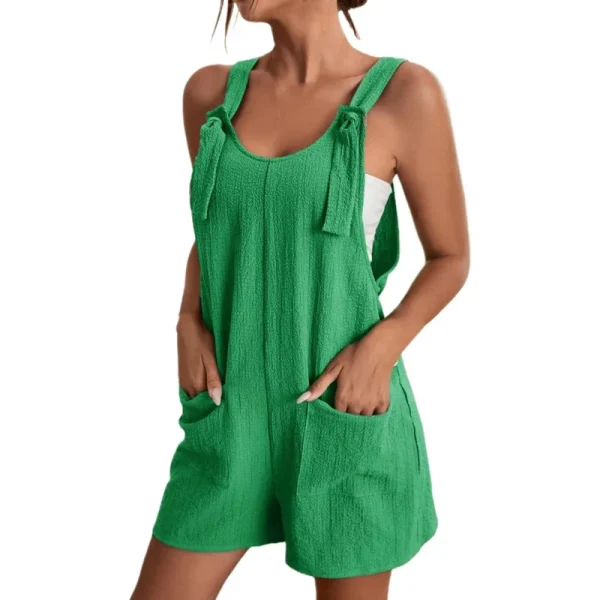 Casual Loose Solid With Pockets Short Strappy Sleeveless Jumpsuit - Image 5