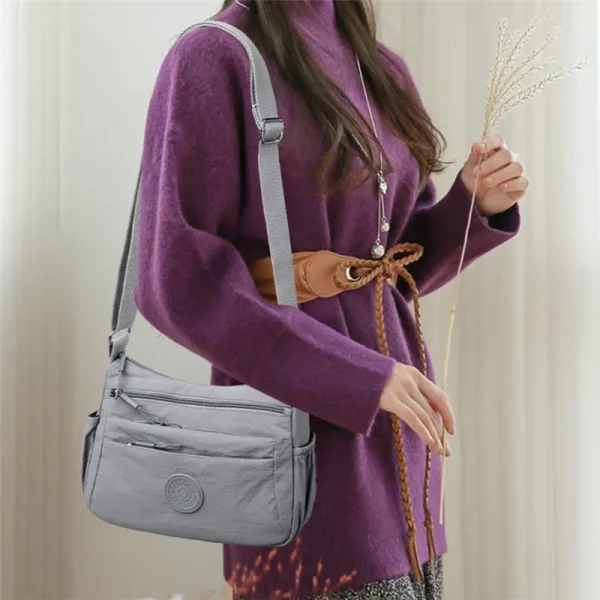 Casual Multi-Layer Solid Color Multi-Pocket Versatile for Commuting Travel Shopping Crossbody Bag - Image 3