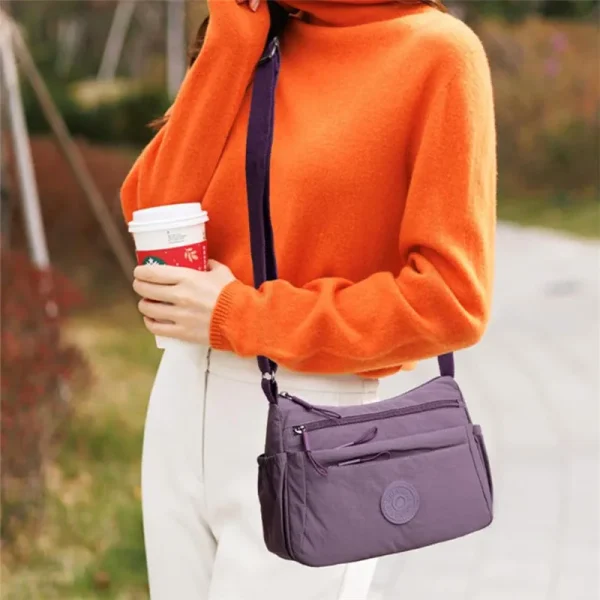 Casual Multi-Layer Solid Color Multi-Pocket Versatile for Commuting Travel Shopping Crossbody Bag - Image 4