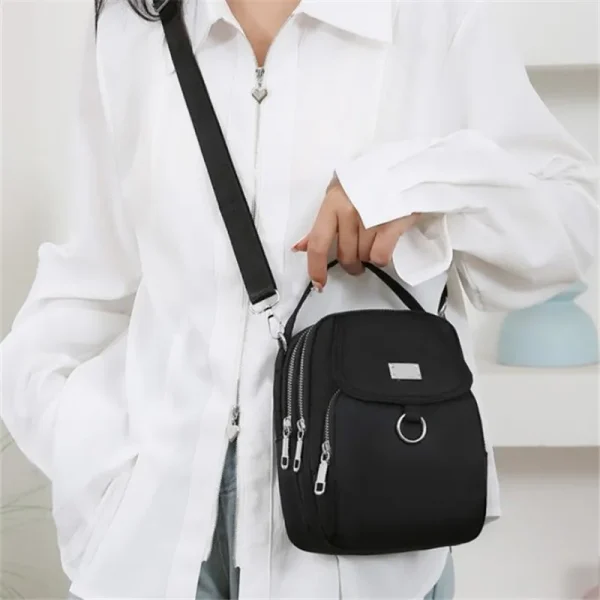 Casual Multiple Zip Pouch Chic Design Lightweight Nylon Shoulder Crossbody Bag - Image 3