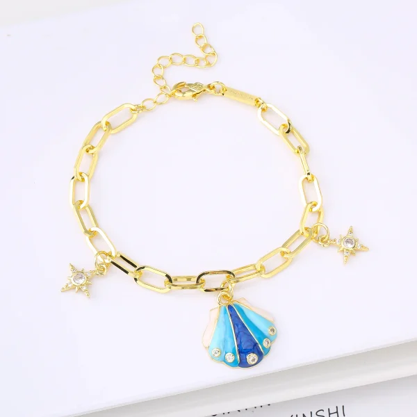 Casual New Creative Metal Shell Shape Gold-Plated Star Cubic Zircon Bracelet - Image 4