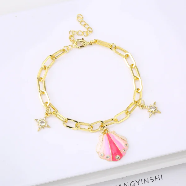 Casual New Creative Metal Shell Shape Gold-Plated Star Cubic Zircon Bracelet - Image 3