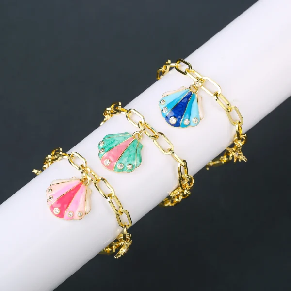 Casual New Creative Metal Shell Shape Gold-Plated Star Cubic Zircon Bracelet - Image 2