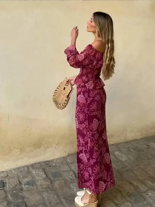Casual One-Shoulder Slim Long-Sleeved High Straight Slit printed Suit - Image 3