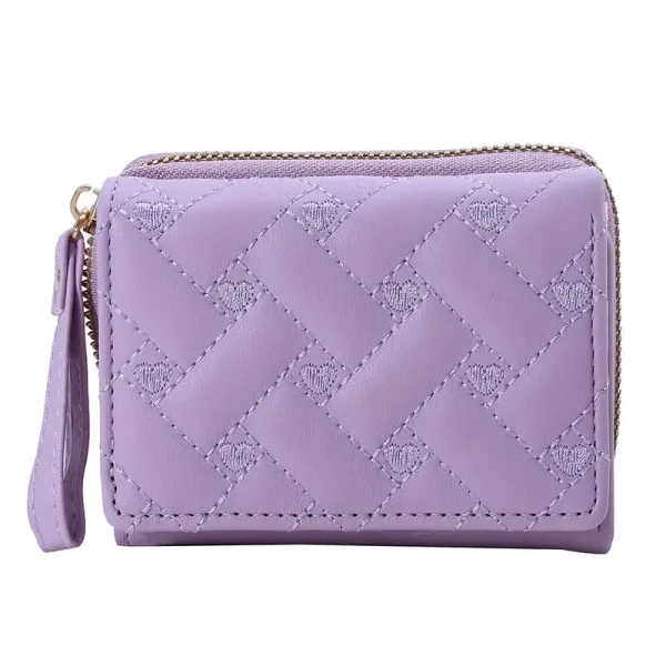 Casual PU Multi Objects Pocket Short Embroidered Love Pattern Wallet Tri Fold Card Bag - Image 8