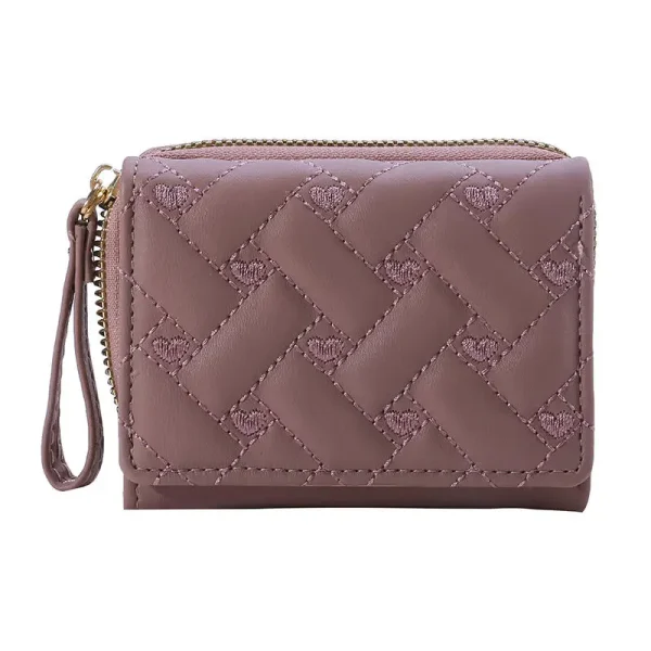 Casual PU Multi Objects Pocket Short Embroidered Love Pattern Wallet Tri Fold Card Bag - Image 9