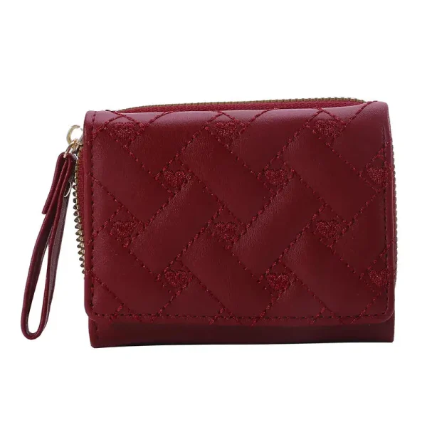 Casual PU Multi Objects Pocket Short Embroidered Love Pattern Wallet Tri Fold Card Bag - Image 10
