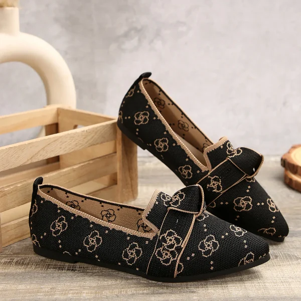 Casual Pointed Toe Breathable Knitted Slip on Flats Comfortable Walking Loafers - Image 12