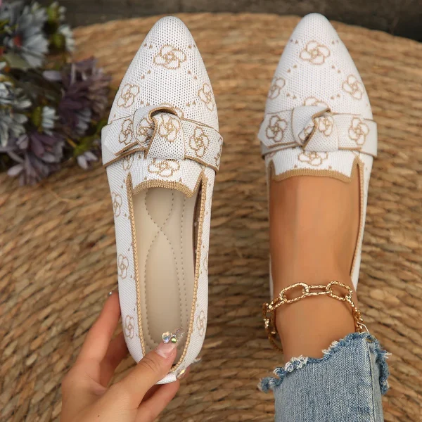 Casual Pointed Toe Breathable Knitted Slip on Flats Comfortable Walking Loafers - Image 6