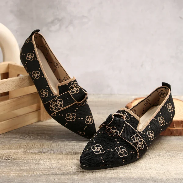 Casual Pointed Toe Breathable Knitted Slip on Flats Comfortable Walking Loafers - Image 11