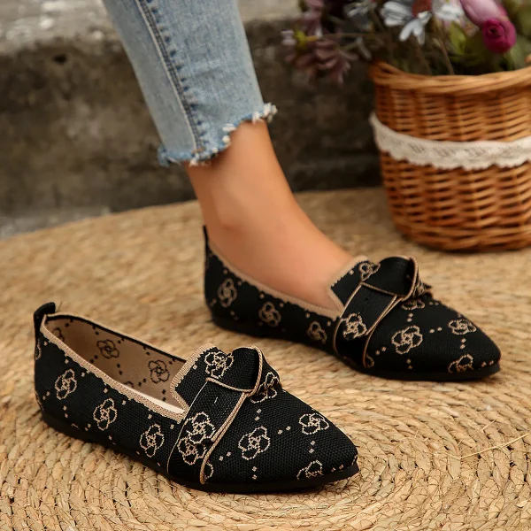 Casual Pointed Toe Breathable Knitted Slip on Flats Comfortable Walking Loafers - Image 10