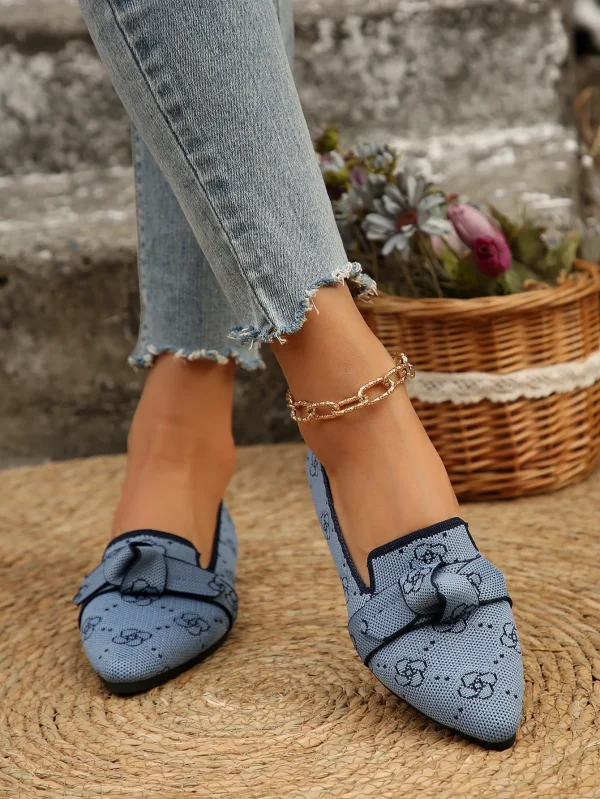 Casual Pointed Toe Breathable Knitted Slip on Flats Comfortable Walking Loafers