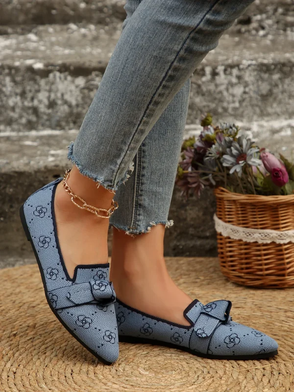 Casual Pointed Toe Breathable Knitted Slip on Flats Comfortable Walking Loafers - Image 2