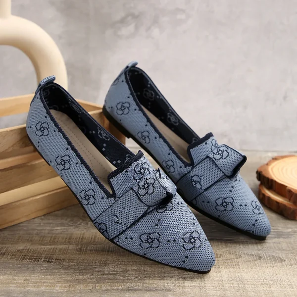 Casual Pointed Toe Breathable Knitted Slip on Flats Comfortable Walking Loafers - Image 4