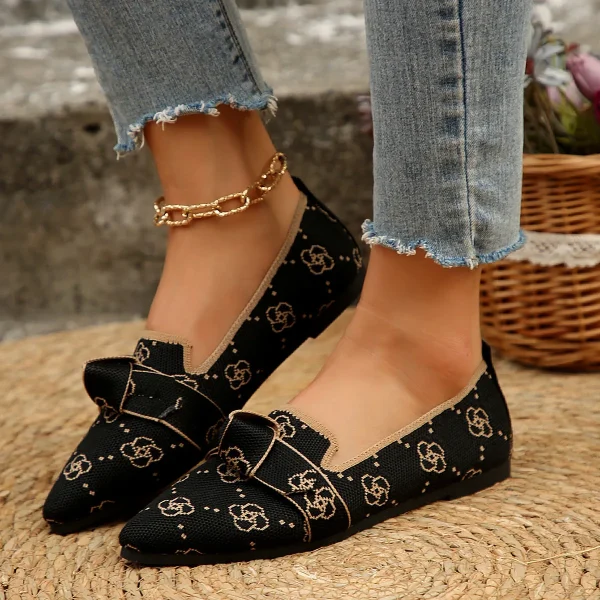 Casual Pointed Toe Breathable Knitted Slip on Flats Comfortable Walking Loafers - Image 9