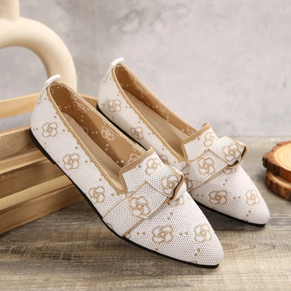 Casual Pointed Toe Breathable Knitted Slip on Flats Comfortable Walking Loafers - Image 8