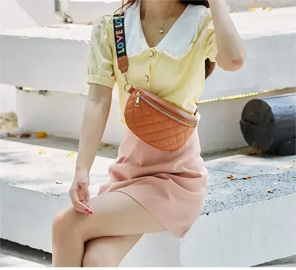 Casual Solid Color Single Shoulder Waist Rhomboid Letter Embroidery Cross-body Chest Bag - Image 3