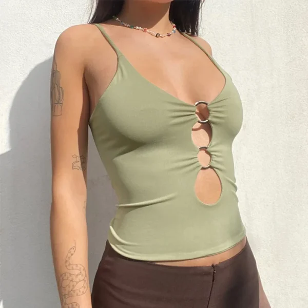 Casual Solid High Street Knitted Hollow Out Tank Tops - Image 2
