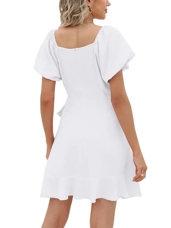 Casual Square Neck Ruffle Short Sleeve  Loose Polyester Mini Dress - Image 7