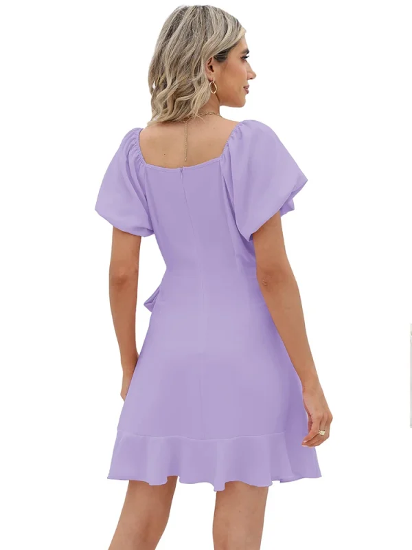 Casual Square Neck Ruffle Short Sleeve  Loose Polyester Mini Dress - Image 5